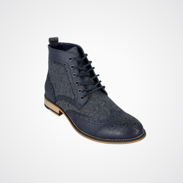 Cavani Sherlock Navy tweed and leather boots