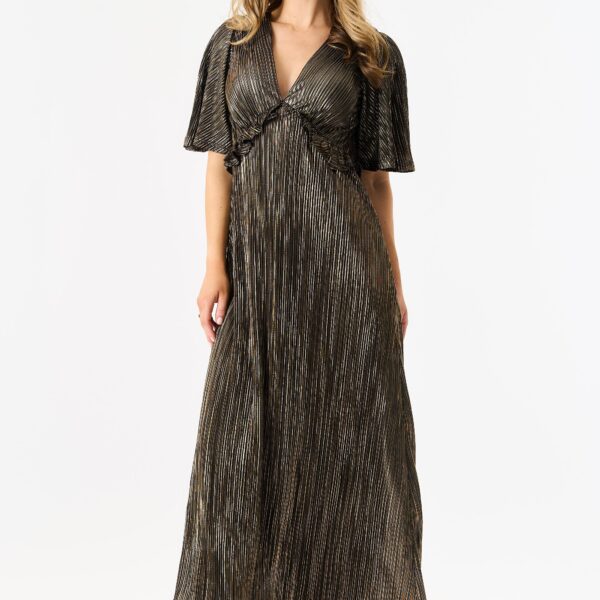 Black Metallic Plisse Maxi Dress