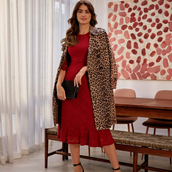 Leopard Print Double Breasted Trench Coat