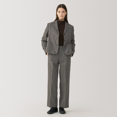 Women's Wool Blend Straight Leg Trousers Dark Navy L | Dark Navy