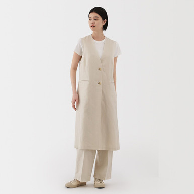 Women's Hemp Blend Twill Longline Waistcoat Ivory L | Ivory