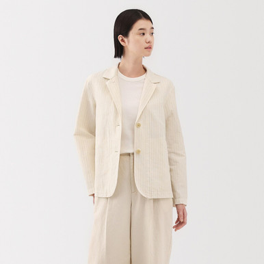Women's Hemp Blend Shirt Jacket Ivory Stripes XS | Ivory Stripes