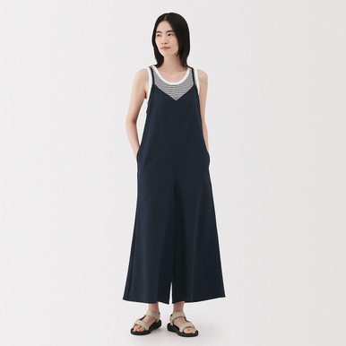 Women's Seersucker Blend Wide Leg Jumpsuit Navy L | Navy