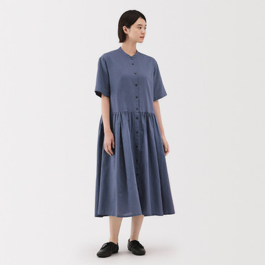 Women's Hemp Blend Short Sleeve Shirt Dress Black XL | Black