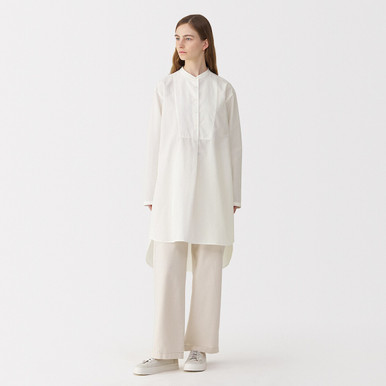 Women's Cotton and Silk Bib Front Tunic White S | White