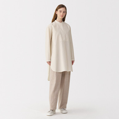 Women's Cotton and Silk Bib Front Tunic ‐ Stripe Light Beige Stripes XL | Light Beige Stripes