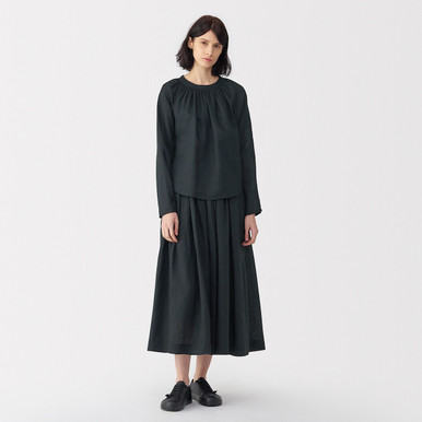 Women's Ramie Gathered Blouse Black L | Black