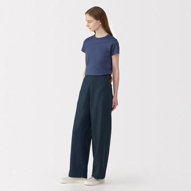 Women's Linen Wide Leg Trousers Navy M | Navy