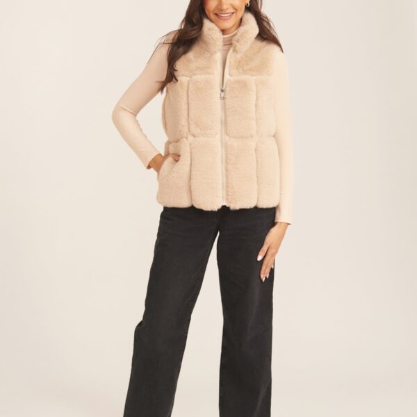 Stone Faux Fur Zip Front Gilet