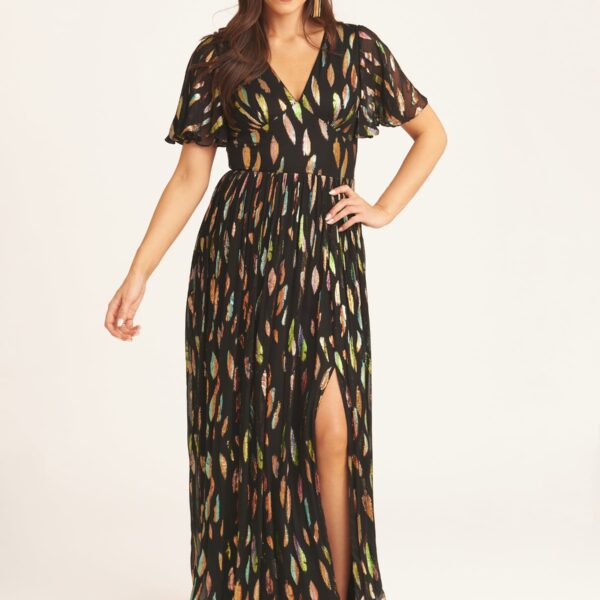 Black Multi Jacquard Angel Sleeves Maxi Dress