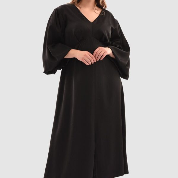 Closet London Curves Black V-Neck Puff Sleeve Midi Dress