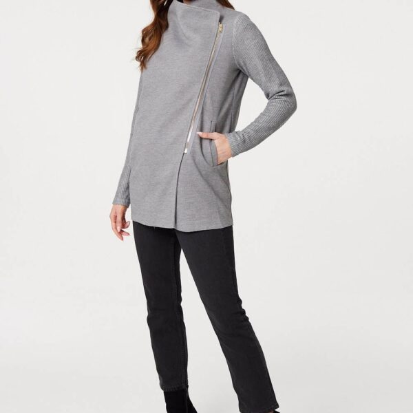 Asymmetric Ribbed Sleeve Coat