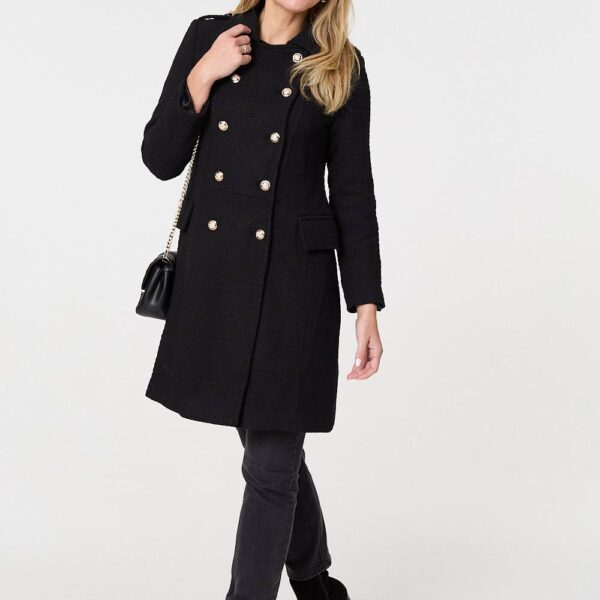 Textured Knit Button Front Trench Coat