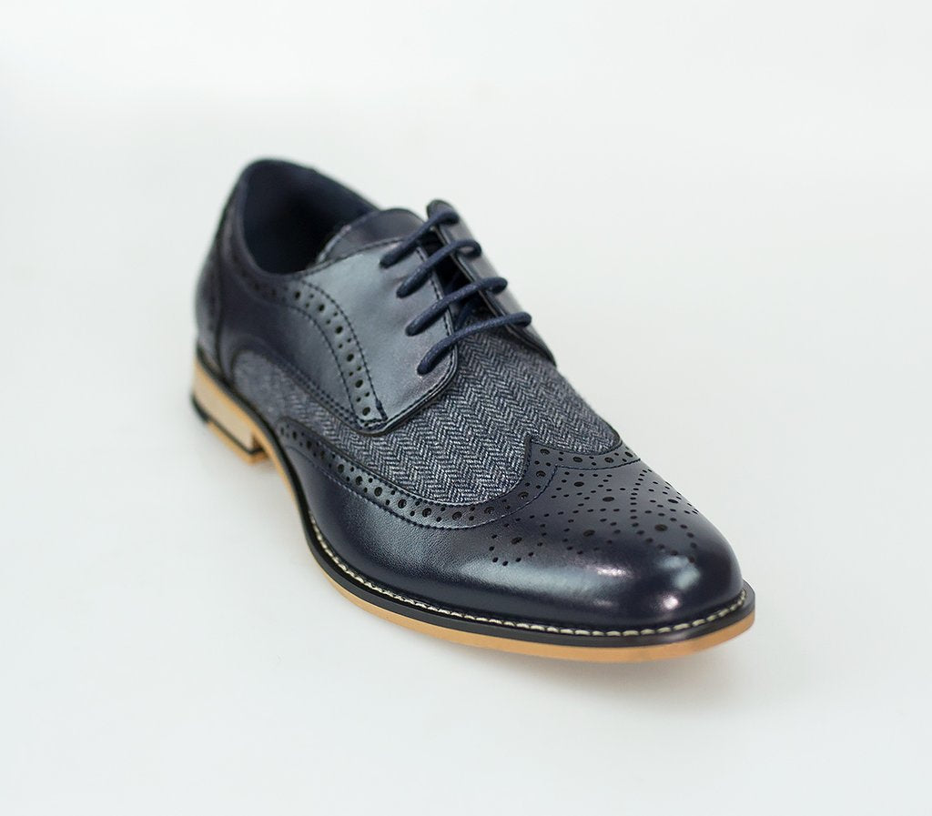 Cavani Horatio Navy tweed brogue shoes