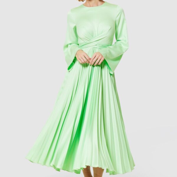 Closet London Mint Green Tie Waist Pleated Dress