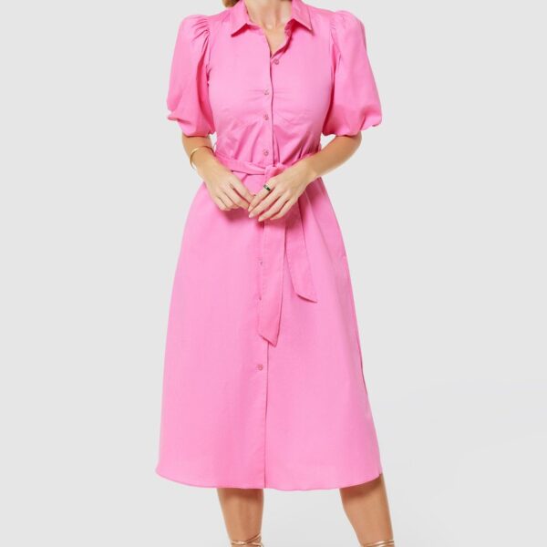 Closet London Pink  A-Line Tie Waist Shirt Dress