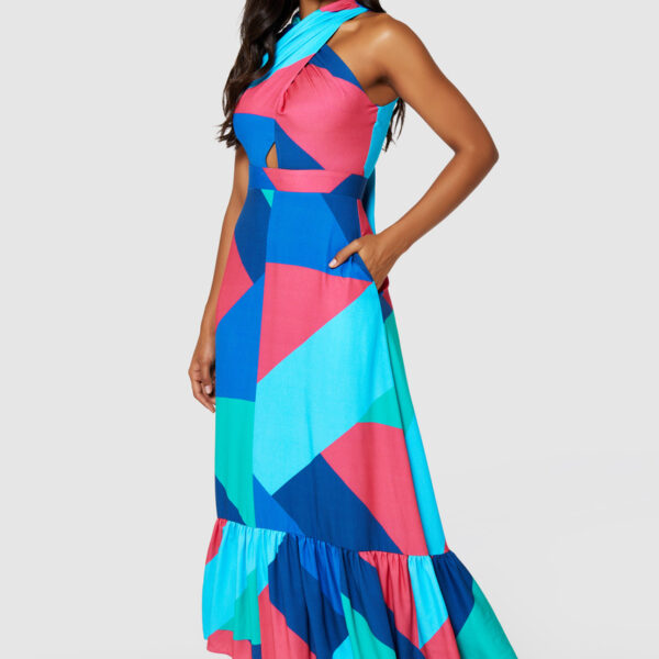 Closet London Blue A-line Halter Neck Dress