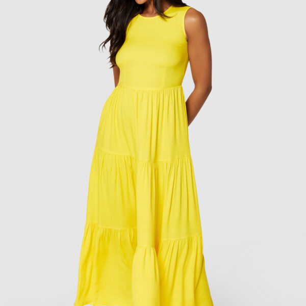 Closet London Yellow A-Line Gathered Maxi Dress