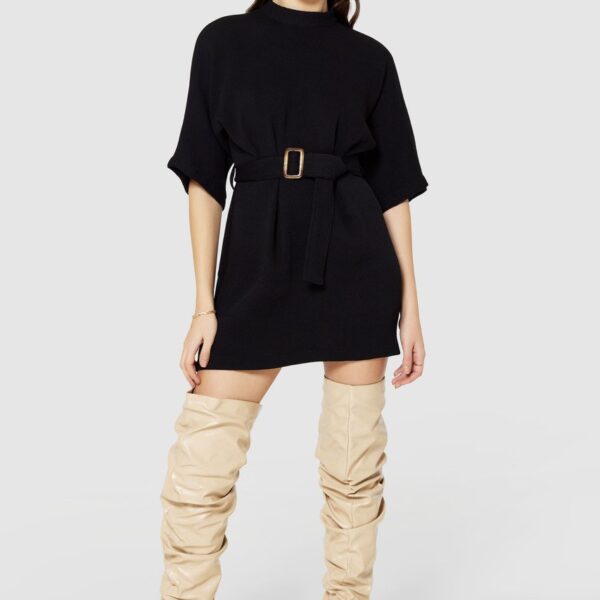 Closet London Black Tie Belt Kimono Mini Dress