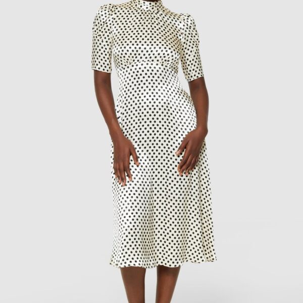 Closet London Black Polka Dot Print Tie Back A-Line Dress