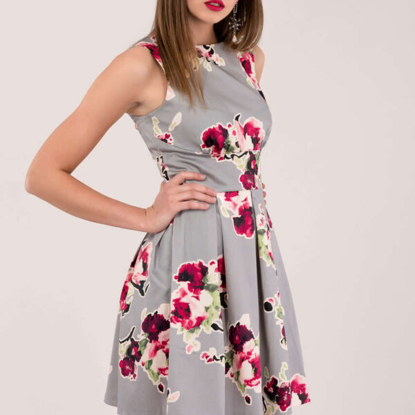 Closet London  Grey Floral Cut Out Back Dress