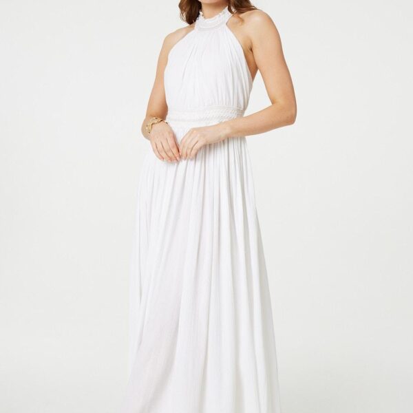 Embroidered Trim Halter Neck Maxi Dress