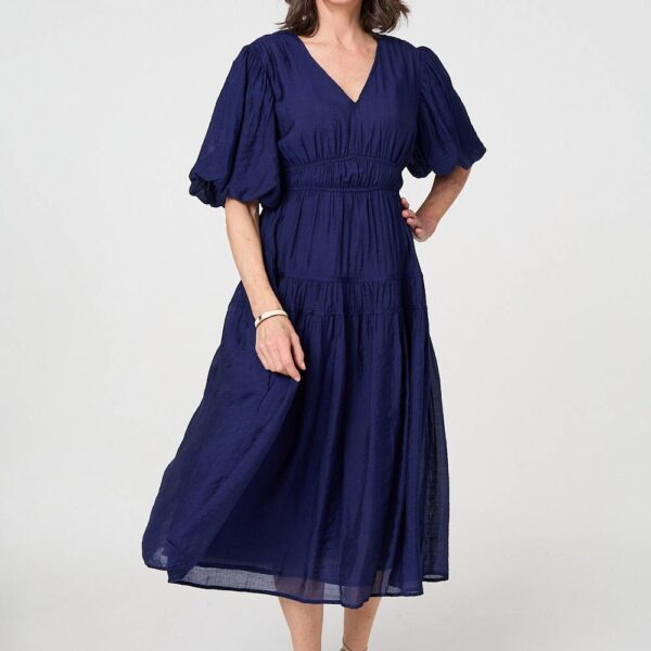 Printed 1/2 Sleeve Empire Maxi Dress