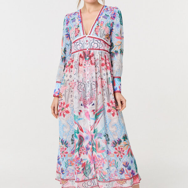 Floral Empire Waist Long Sleeve Maxi Dress