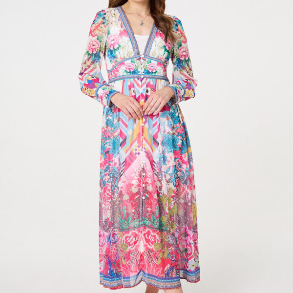 Floral Long Sleeve Empire Maxi Dress