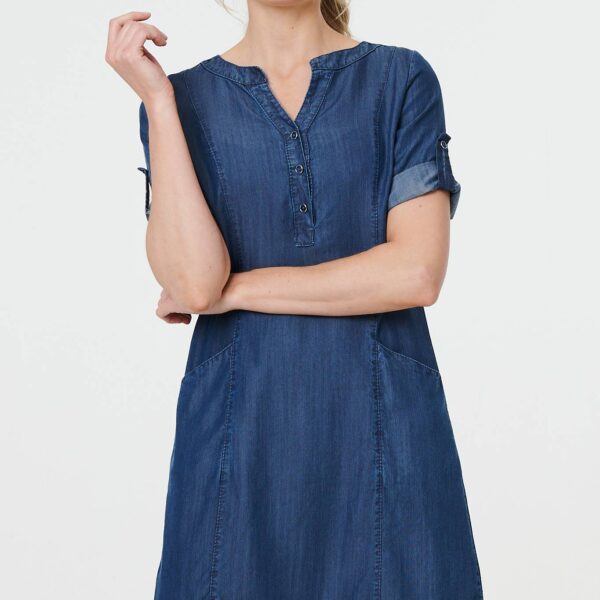 Denim Relaxed Button-Front Short Dress