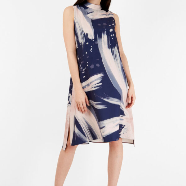 Closet London Navy and Peach Galatic Print Sleeveless Collar Tunic