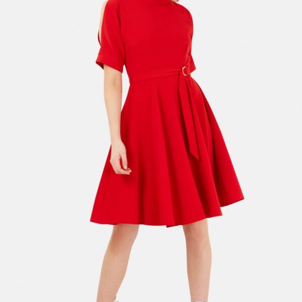 Closet London Closet Split Sleeve Belted Skater Dress