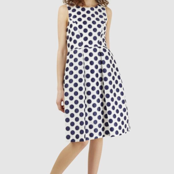 Closet London Navy Polka Dot Princess Seam Dress