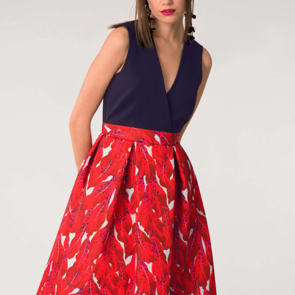 Closet London Navy & Red Wrap Pleated Skirt Dress