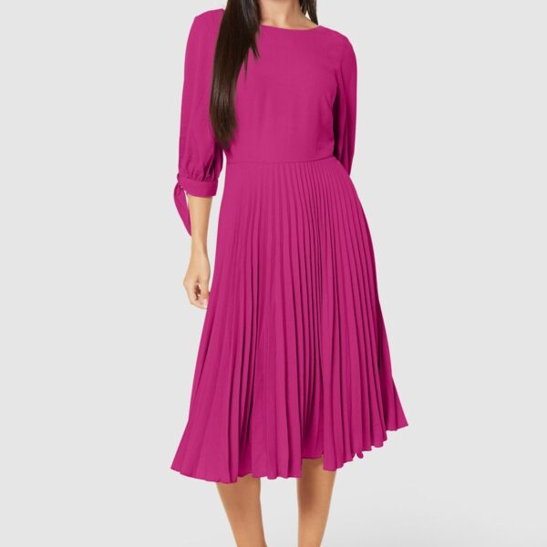 Closet London Pink Split Sleeve Pleated Midi Dress