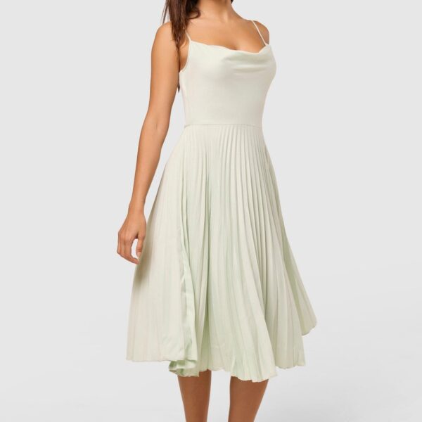 Closet London Closet Gold Cowl Neck Pleated Dress  MINT