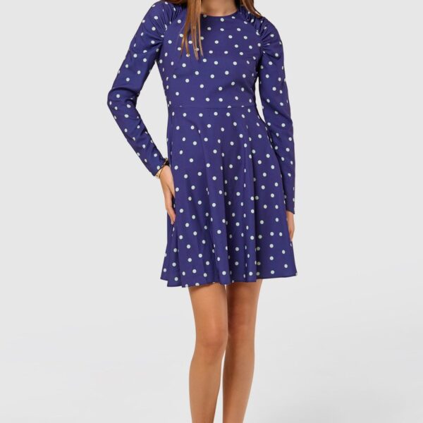 Closet London Navy/Mint Gathered Shoulder Print Dress