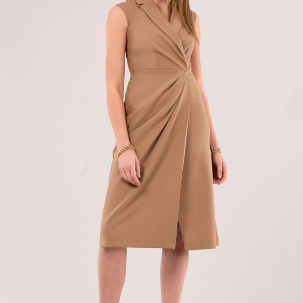 Closet London Camel Wrap Midi Dress With Lapel