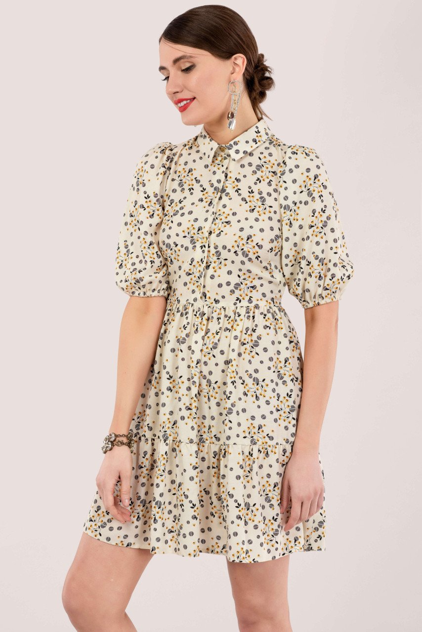 Closet London Beige Gathered Shirt Dress