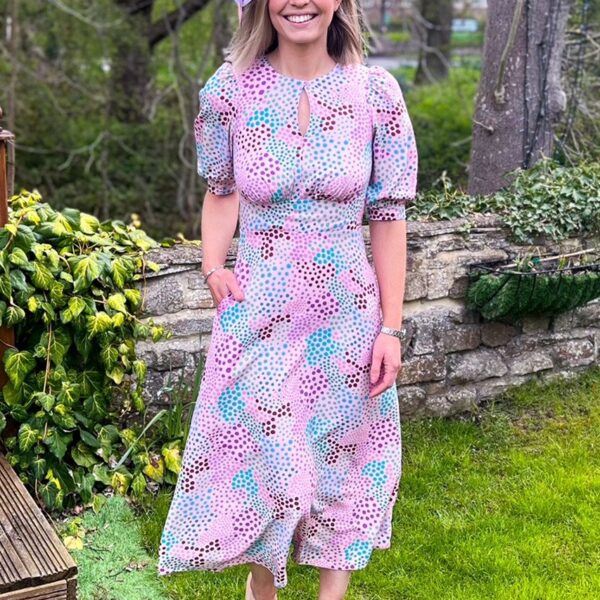 Closet London Pink Print Short Puff Sleeve Midi Dress