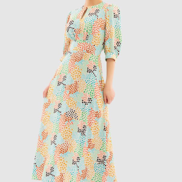 Closet London Beige Short Puff Sleeve Midi Dress