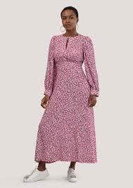 Closet London  Pink Print Puff Sleeve A-line Midi Dress