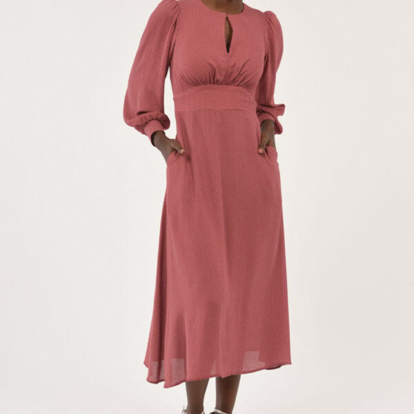 Closet London Red Puff Sleeve A-line Midi Dress