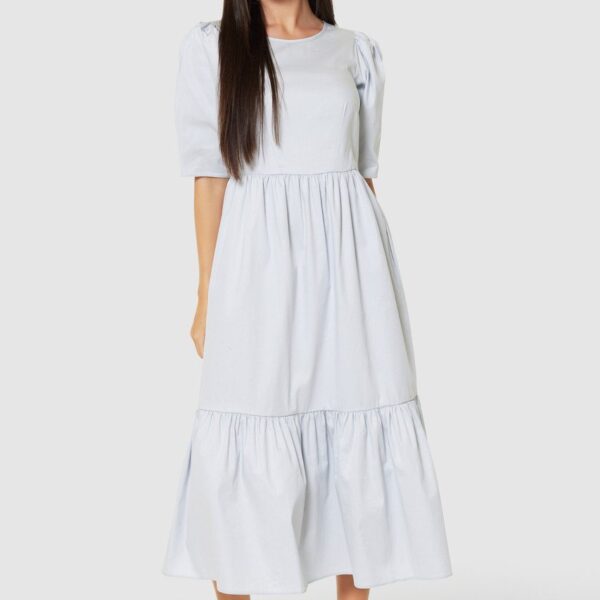 Closet London Grey Gathered Puff Sleeve Dress