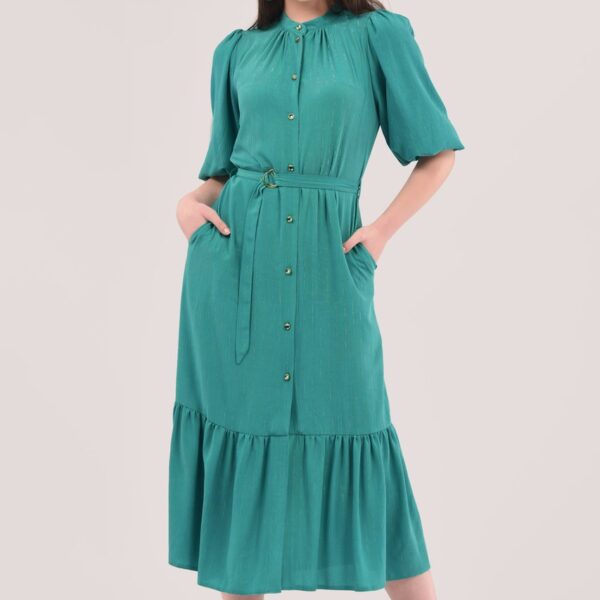 Closet London Green Gathered Hem Shirt Midi Dress