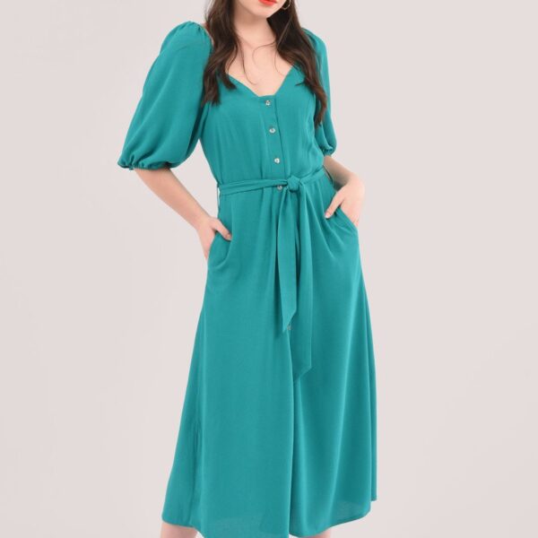 Closet London Green Sweetheart Neck Shirt Dress