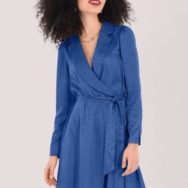 Closet London Blue Jacquard design Collar & Revere Wrap Dress