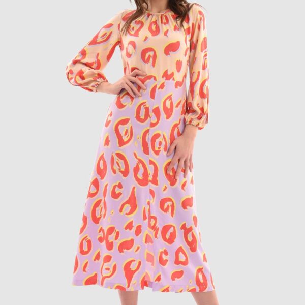 Closet London Purple Print Gathered Neck A-Line Dress