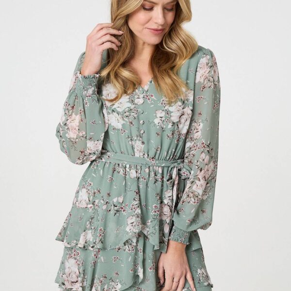 Vintage Floral Long Sleeve Skater Dress
