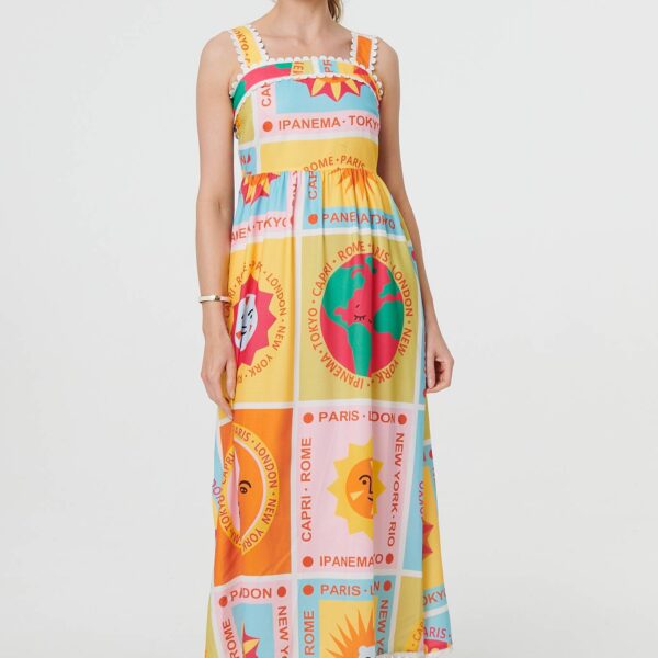 Patchwork Print Sleeveless Maxi Dress